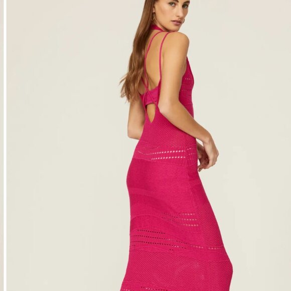 Esteban Cortazar Pink Crochet Bodycon Midi Dress S (US 4) - Picture 2 of 12